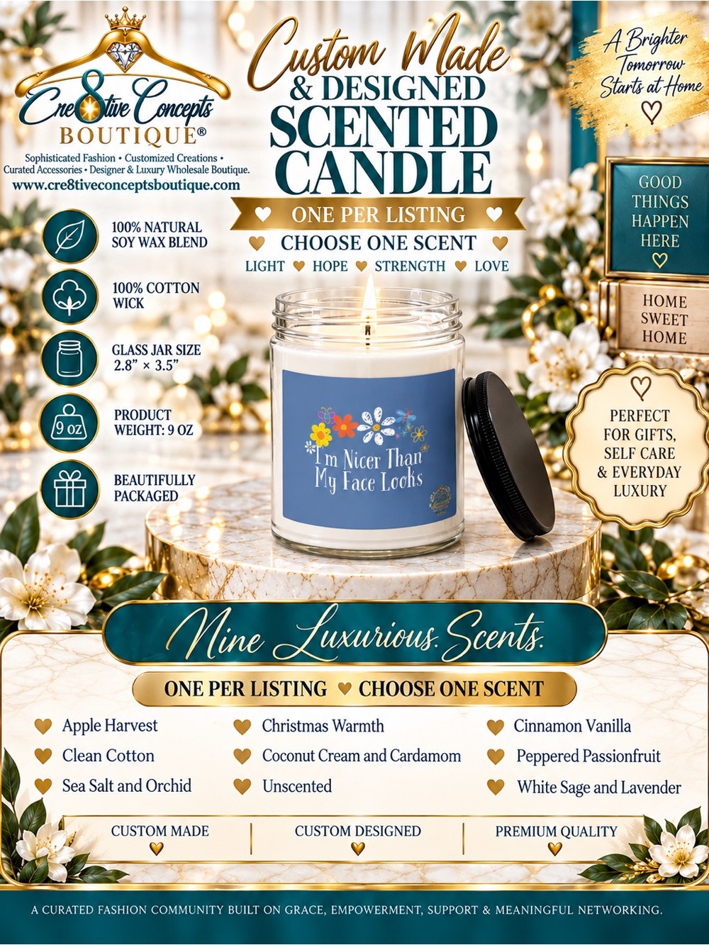 “I’m Nicer…”,9 oz Custom Made & Designed Soy Wax Scented-Pick Scent